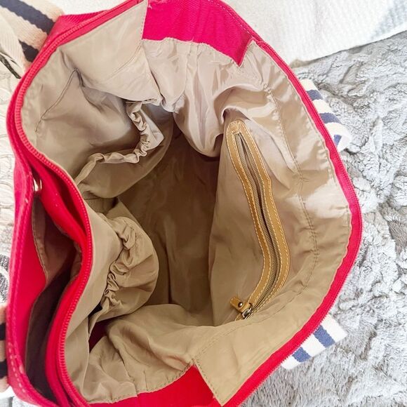 The Black Dog Large Red Tote Beach Canvas Bag with Striped Straps - Picture 6 of 6